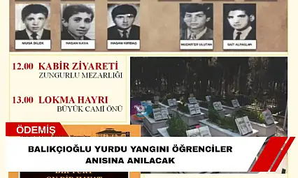 Balıkçıoğlu Yurdu yangını öğrenciler anısına anılacak
