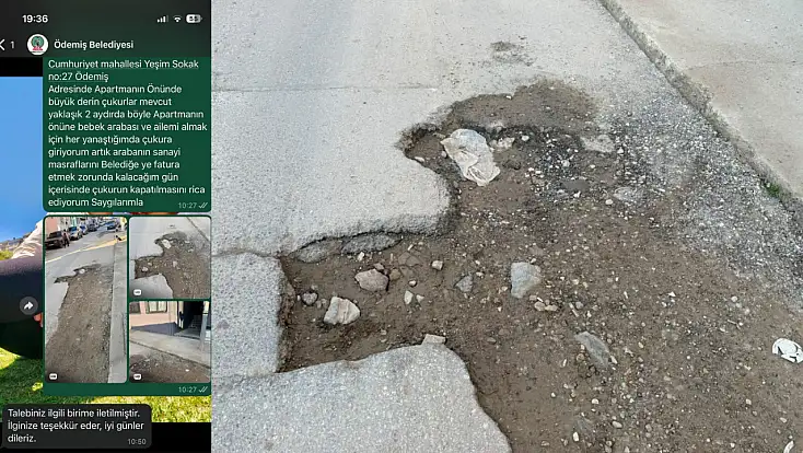 ÖDEMİŞ’TE İDDİAYA GÖRE BELEDİYE İHBARLARA KULAK TIKADI: 2 AYDIR KAPATILMAYAN ÇUKURLAR TEPKİ ÇEKİYOR