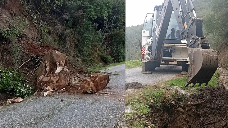 Tire’de dev kayanın yolu kaplaması sonrası müdahale