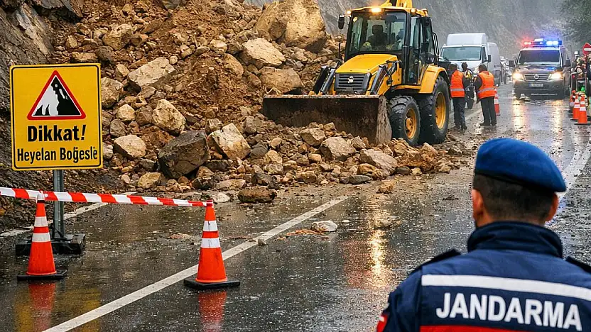 Ödemiş Bozdağ yolunda heyelan meydana geldi